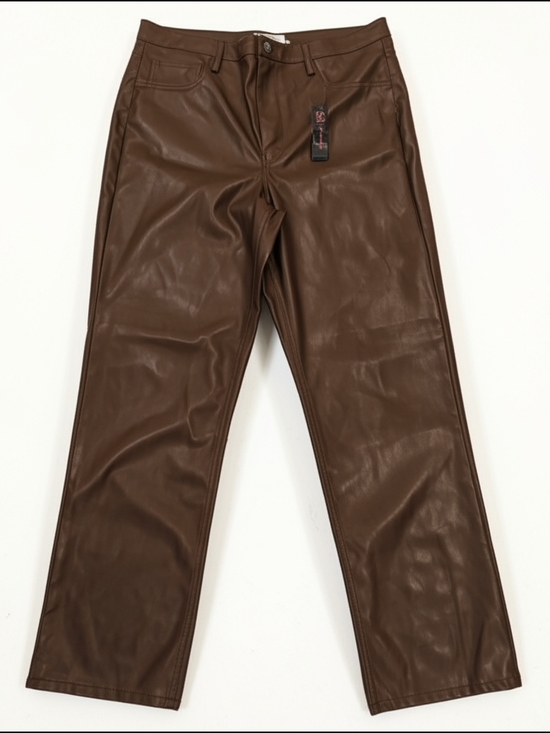 No Boundaries Pants - Brown Faux Leather Pants High Waist straight Leg